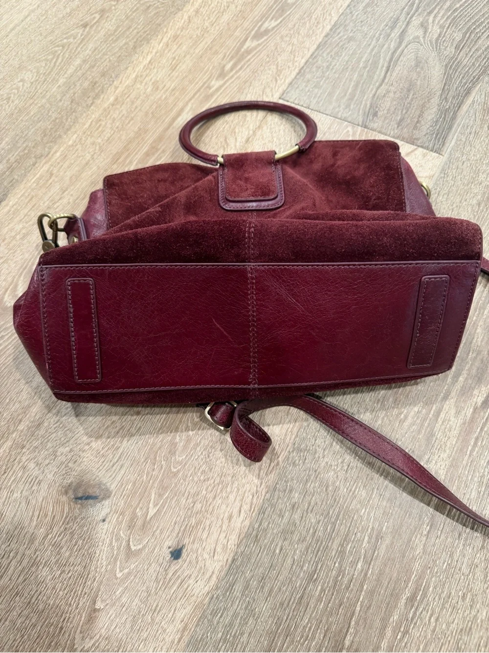 Boho Gypsy Sisters Burgundy Suede Shoulder Bag with Round Top Handles